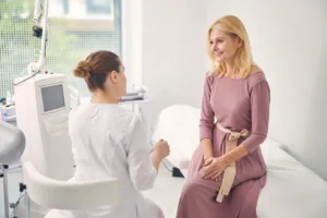 A woman speaking to her doctor about vaginoplasty.